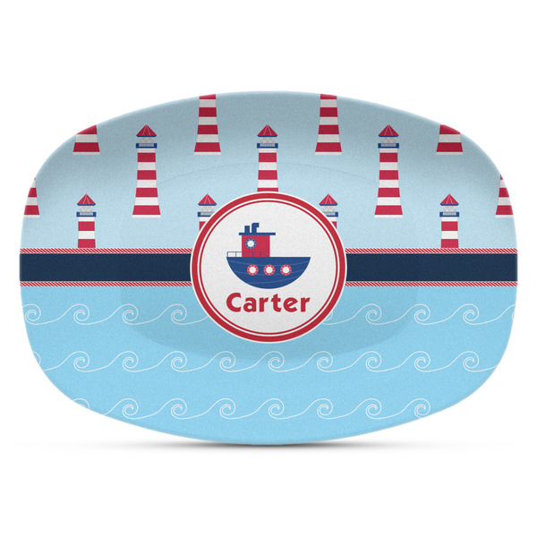 Custom Light House & Waves Plastic Platter - Microwave & Oven Safe Composite Polymer (Personalized)