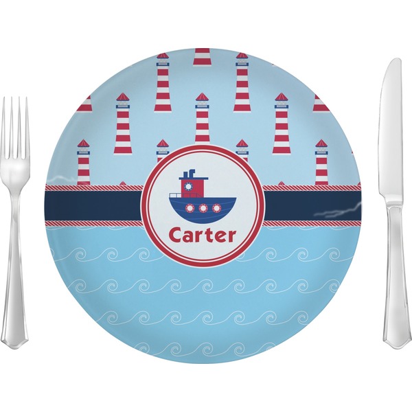 Custom Light House & Waves 10" Glass Lunch / Dinner Plates - Single or Set (Personalized)