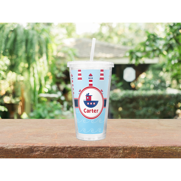 Light House & Waves Double Wall Tumbler with Straw Lifestyle
