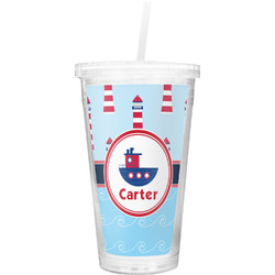 Light House & Waves Double Wall Tumbler with Straw (Personalized)