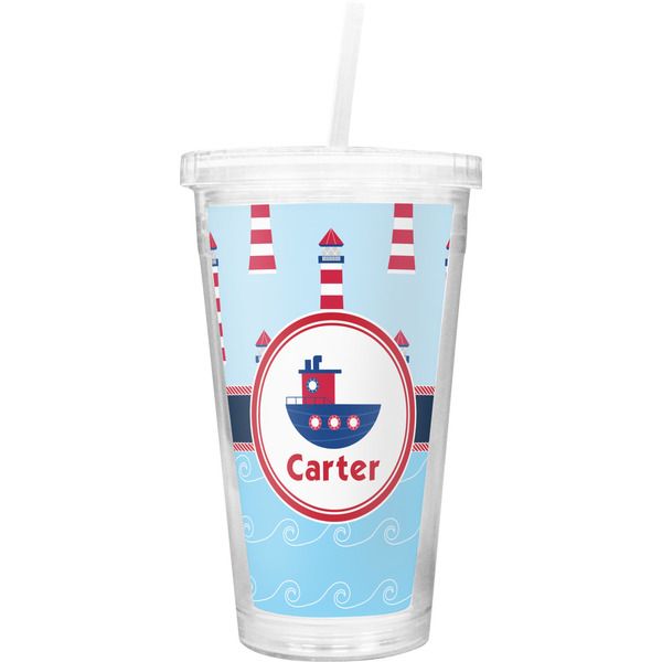 Custom Light House & Waves Double Wall Tumbler with Straw (Personalized)