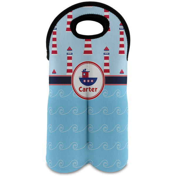 Custom Light House & Waves Wine Tote Bag (2 Bottles) (Personalized)