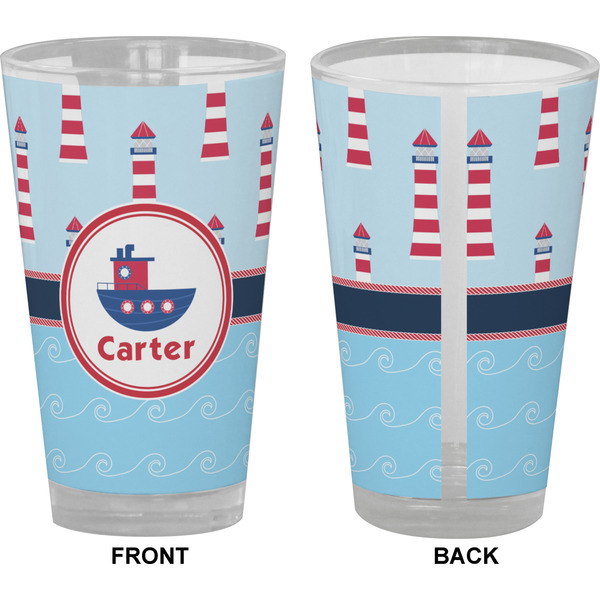 Light House & Waves Pint Glass - Full Color - Front & Back Views