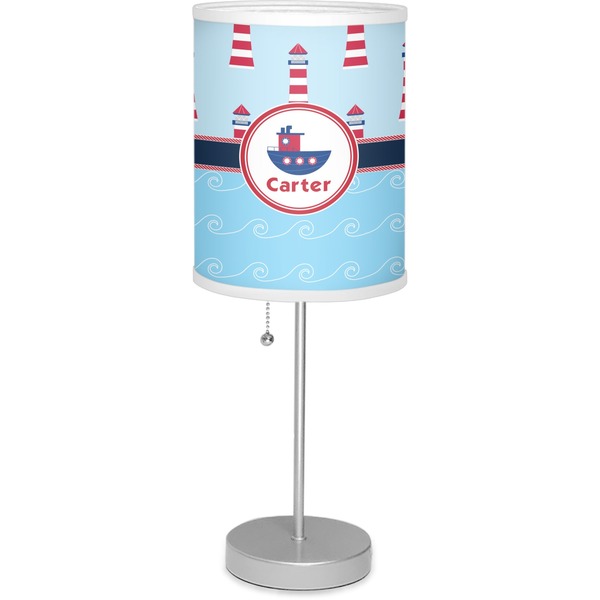 Custom Light House & Waves 7" Drum Lamp with Shade Linen (Personalized)
