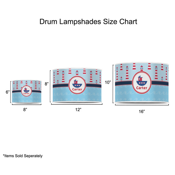 Light House & Waves Drum Lampshades - Sizing Chart