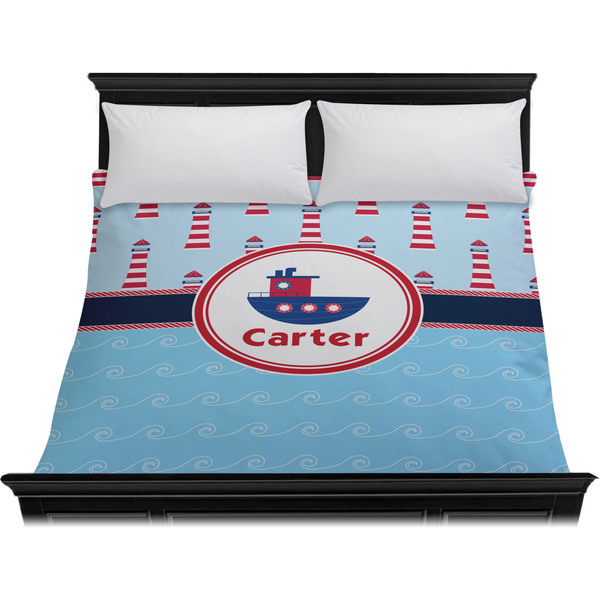 Light House & Waves Duvet Cover - King - On Bed - No Prop