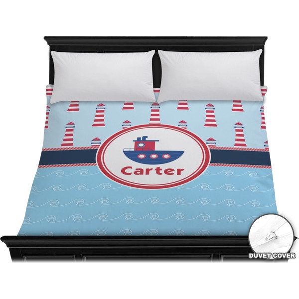 Custom Light House & Waves Duvet Cover - King (Personalized)