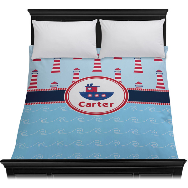 Light House & Waves Duvet Cover - Queen - On Bed - No Prop