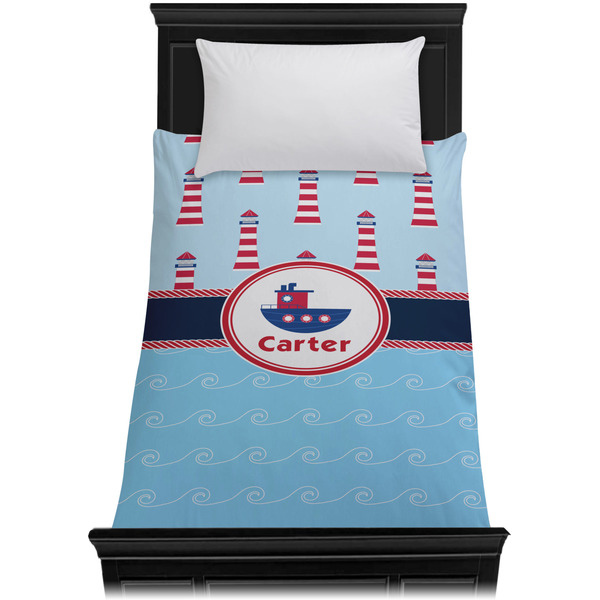 Light House & Waves Duvet Cover - Twin - On Bed - No Prop