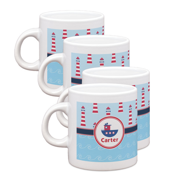 Custom Light House & Waves Single Shot Espresso Cups - Set of 4 (Personalized)