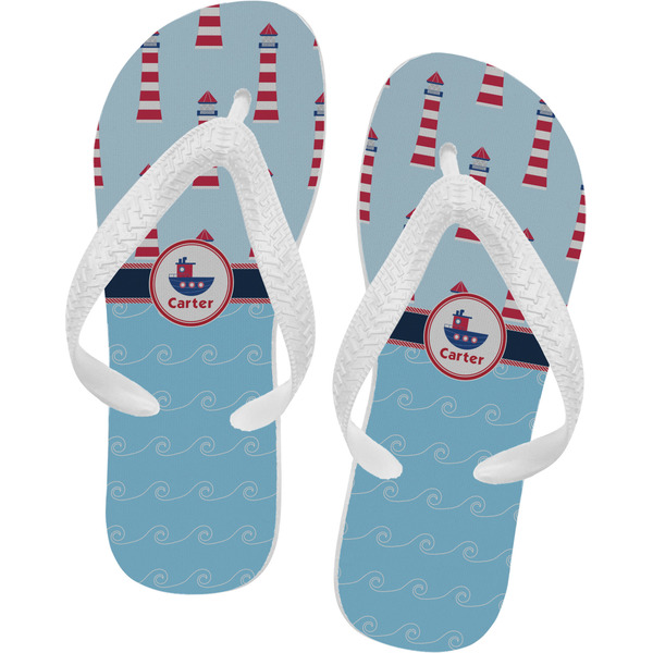 Custom Light House & Waves Flip Flops - Small (Personalized)