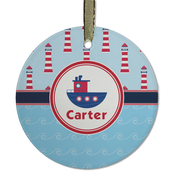 Light House & Waves Frosted Glass Ornament - Round