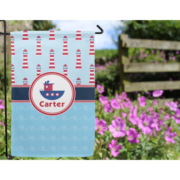 Light House & Waves Garden Flag - Outside In Flowers