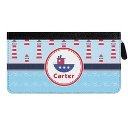 Light House & Waves Genuine Leather Ladies Zippered Wallet (Personalized)