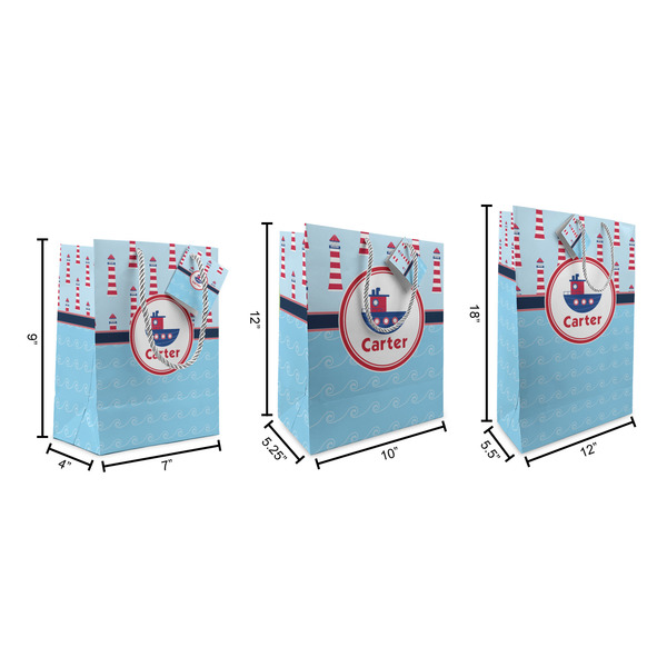 Light House & Waves Gift Bags - All Sizes - Dimensions