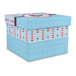 Light House & Waves Gift Box with Lid - Canvas Wrapped - Large (Personalized)