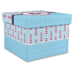 Light House & Waves Gift Box with Lid - Canvas Wrapped - X-Large (Personalized)