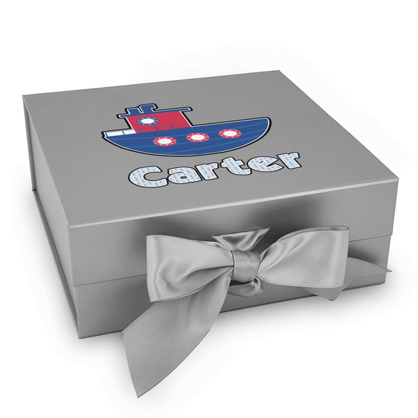 Custom Light House & Waves Gift Box with Magnetic Lid - Silver (Personalized)