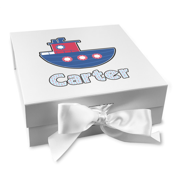 Custom Light House & Waves Gift Box with Magnetic Lid - White (Personalized)