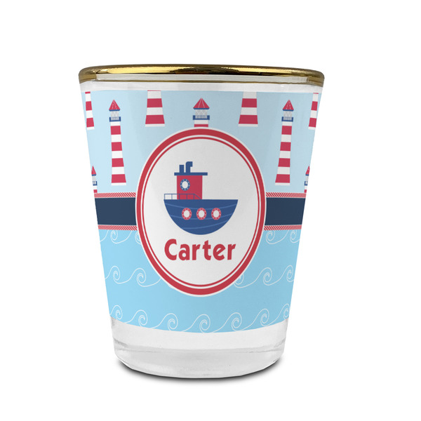 Custom Light House & Waves Glass Shot Glass - 1.5 oz - with Gold Rim - Set of 4 (Personalized)