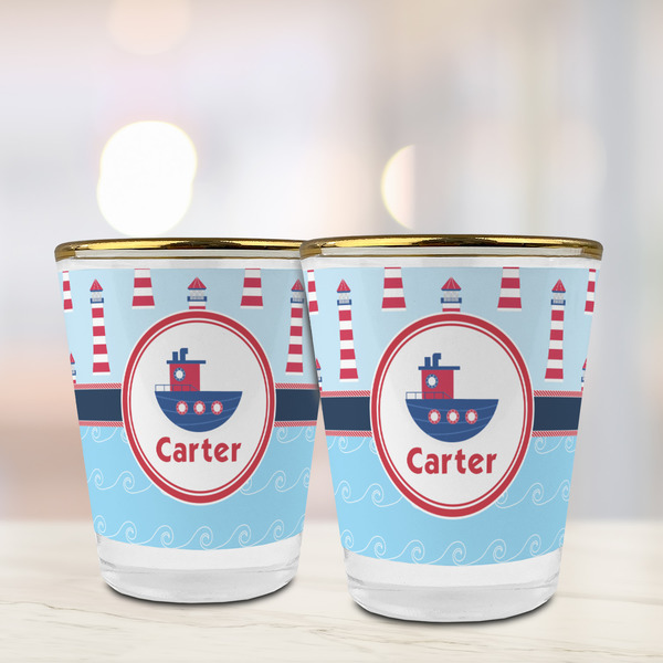 Light House & Waves Glass Shot Glass - with gold rim - LIFESTYLE