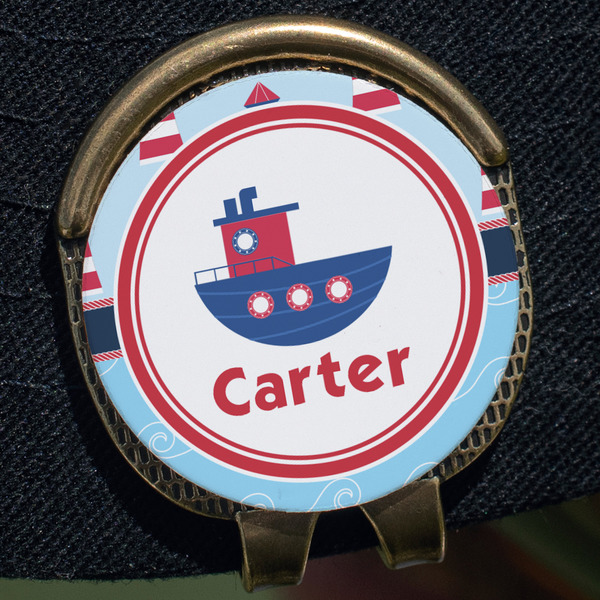 Light House & Waves Golf Ball Marker Hat Clip - Gold - Close Up