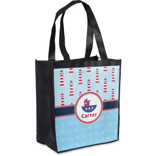 Custom Light House & Waves Grocery Bag (Personalized)