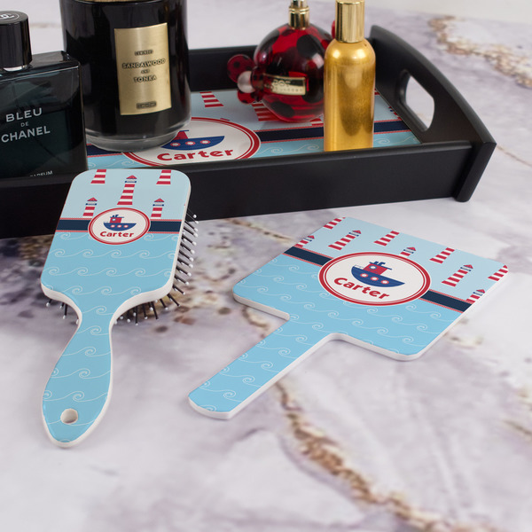 Light House & Waves Hair Brush and Hand Mirror - Bathroom Scene