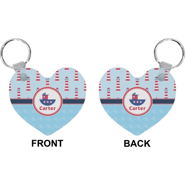 Light House & Waves Heart Keychain (Front + Back)