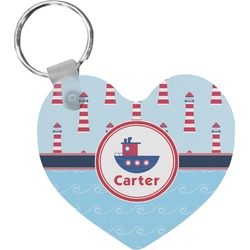 Light House & Waves Heart Plastic Keychain w/ Name or Text