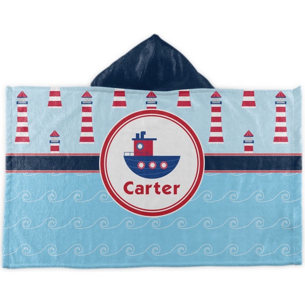 Custom Light House & Waves Kids Hooded Towel (Personalized)