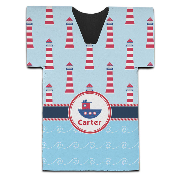 Custom Light House & Waves Jersey Bottle Cooler (Personalized)