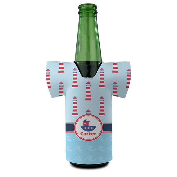 Light House & Waves Jersey Bottle Cooler - FRONT (on bottle)