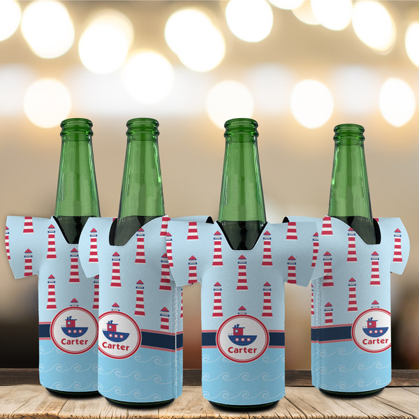 Light House & Waves Jersey Bottle Cooler - Set of 4 - LIFESTYLE