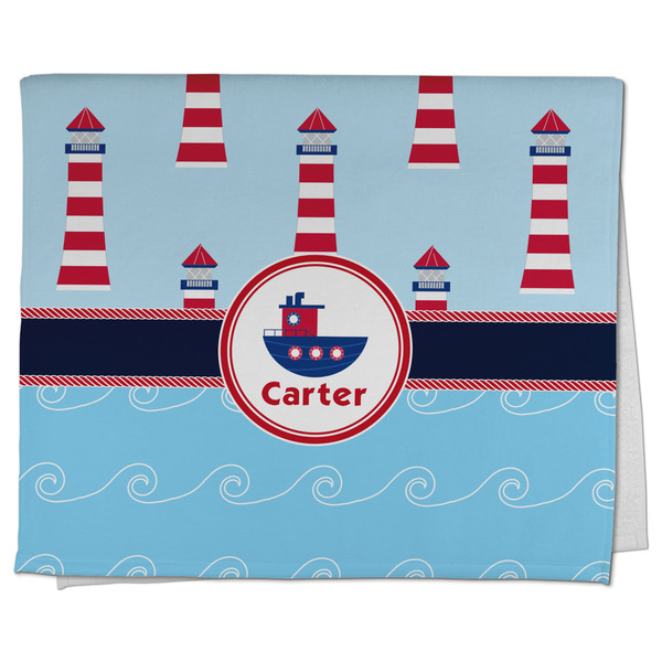 Custom Light House & Waves Kitchen Towel - Poly Cotton w/ Name or Text