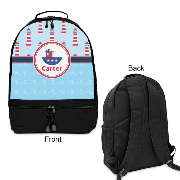 Light House & Waves Large Backpack - Black - Front & Back View