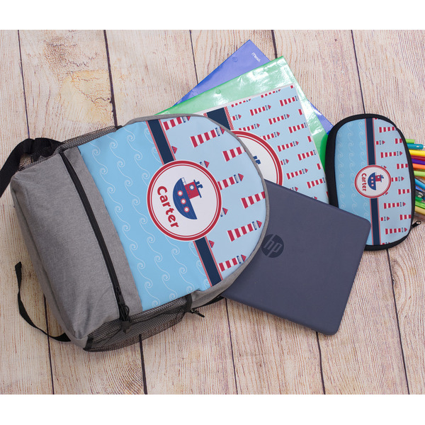 Light House & Waves Large Backpack - Gray - With Stuff