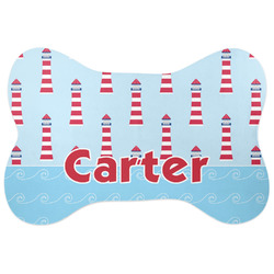 Light House & Waves Bone Shaped Dog Food Mat (Large) (Personalized)