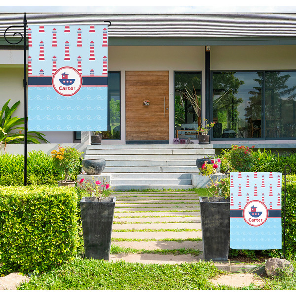 Custom Light House & Waves Large Garden Flag - Double Sided (Personalized)