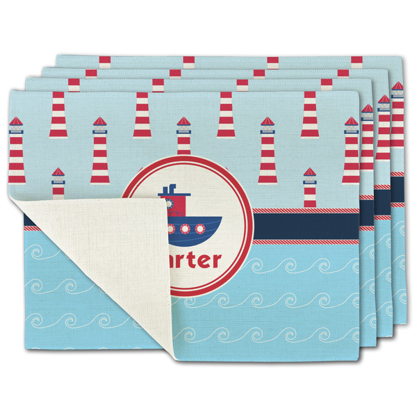 Custom Light House & Waves Single-Sided Linen Placemat - Set of 4 w/ Name or Text