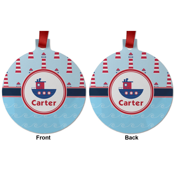 Light House & Waves Metal Ball Ornament - Front and Back