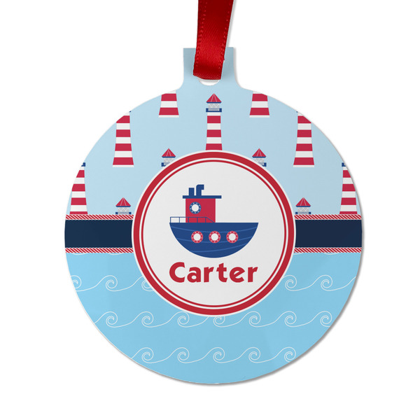 Light House & Waves Metal Ball Ornament - Front