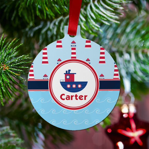 Light House & Waves Metal Ball Ornament - Lifestyle