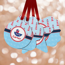 Light House & Waves Metal Ornaments - Double Sided w/ Name or Text