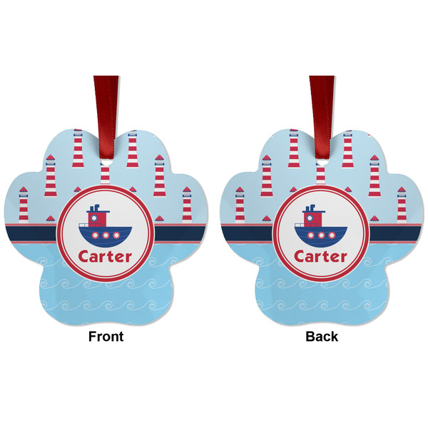 Light House & Waves Metal Paw Ornament - Front and Back