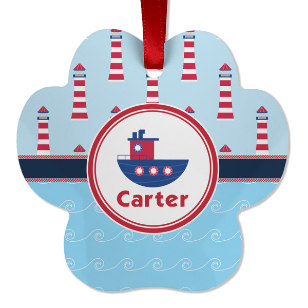 Light House & Waves Metal Paw Ornament - Front