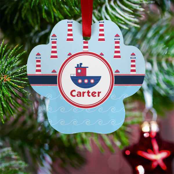 Light House & Waves Metal Paw Ornament - Lifestyle