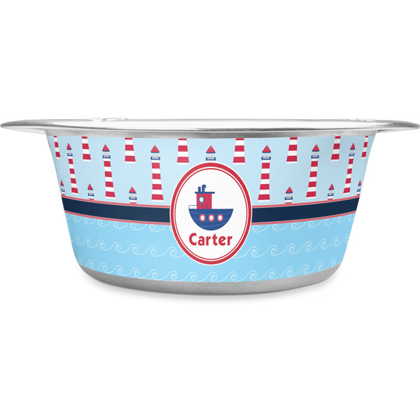 Custom Light House & Waves Stainless Steel Dog Bowl - Small (Personalized)