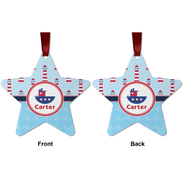 Light House & Waves Metal Star Ornament - Front and Back