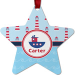 Light House & Waves Metal Star Ornament - Double Sided w/ Name or Text